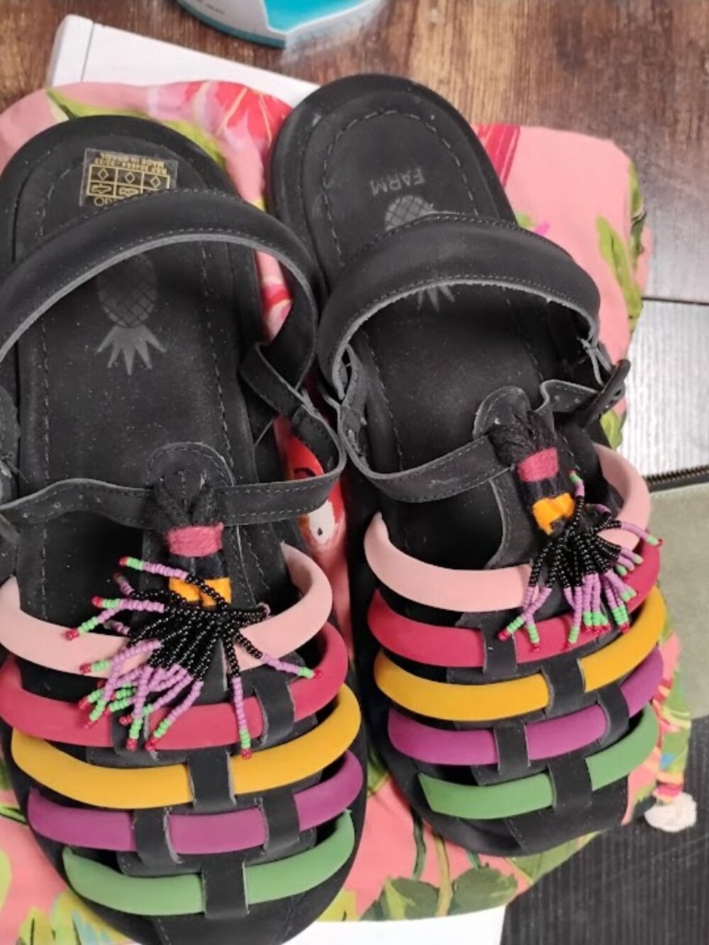 NWOT Farm Rio Rainbow Beaded Vegan Sandals 9